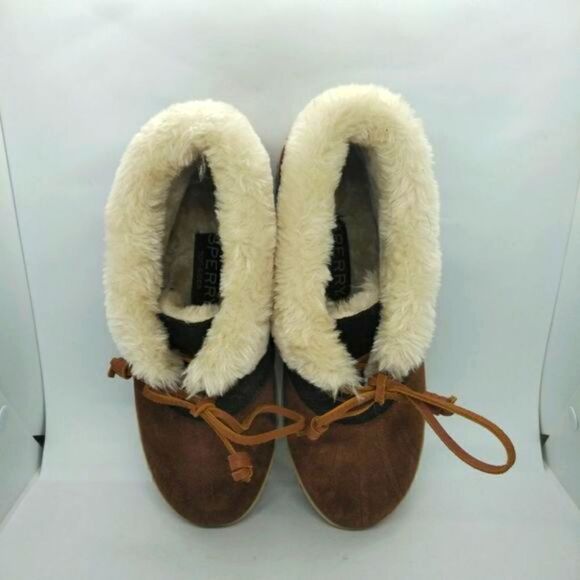 Sperry Top Sider Womens Brown Suede Leather Fur Lined Boots Size 9 M Boots Sperr - Picture 6 of 8